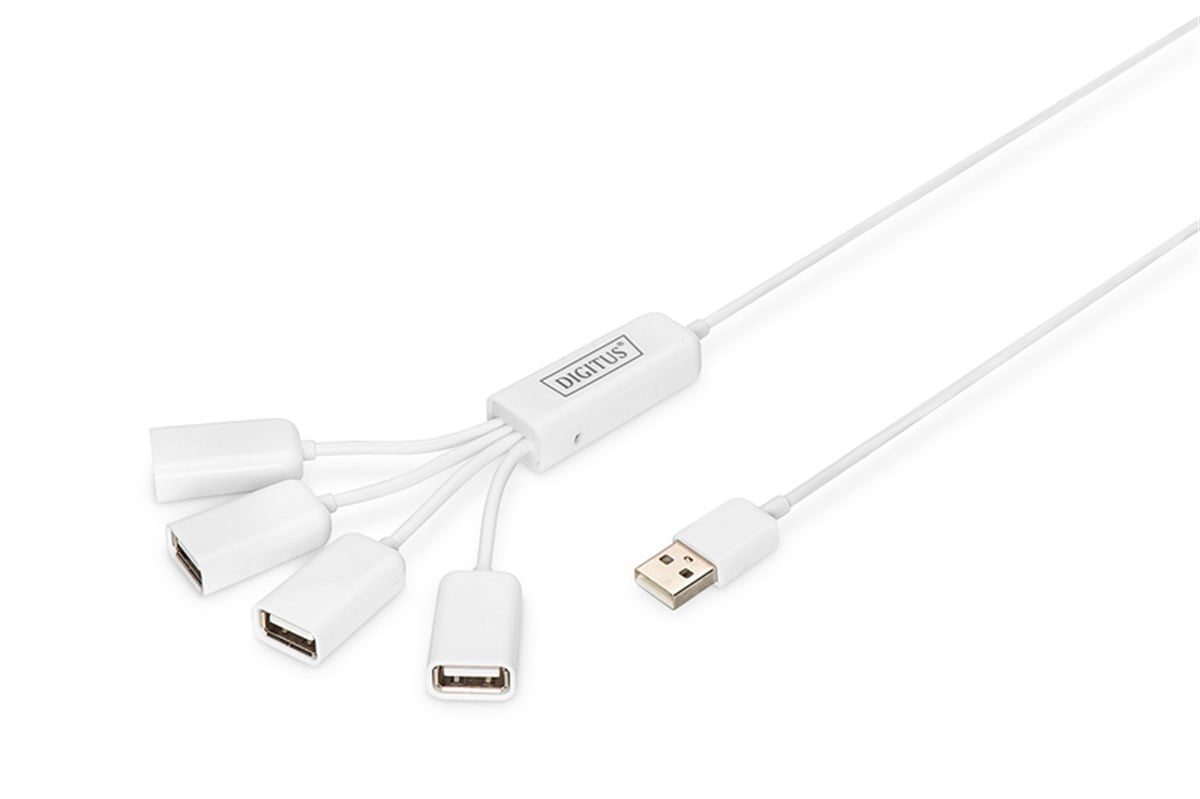 Digitus 4 Port USB 2.0 Hub, kablo formunda çok kollu, plastik<br>
Digitus Slim Spider USB Hub