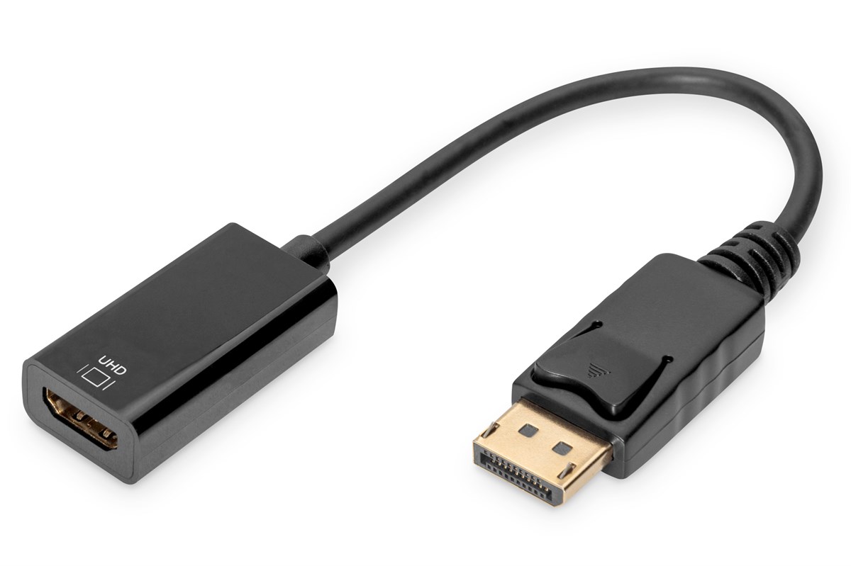 Digitus Aktif DisplayPort <-> HDMI Adaptörü / Çeviricisi, DP Erkek <-> HDMI Tip A Dişi, HDMI 2.0, kilit mekanizmalı, kablolu, 0.2 metre<br>
Digitus Active DisplayPort Adapter / Converter, DP to HDMI type A M/F, 0.2m, w/lock, HDMI 2.0, ac