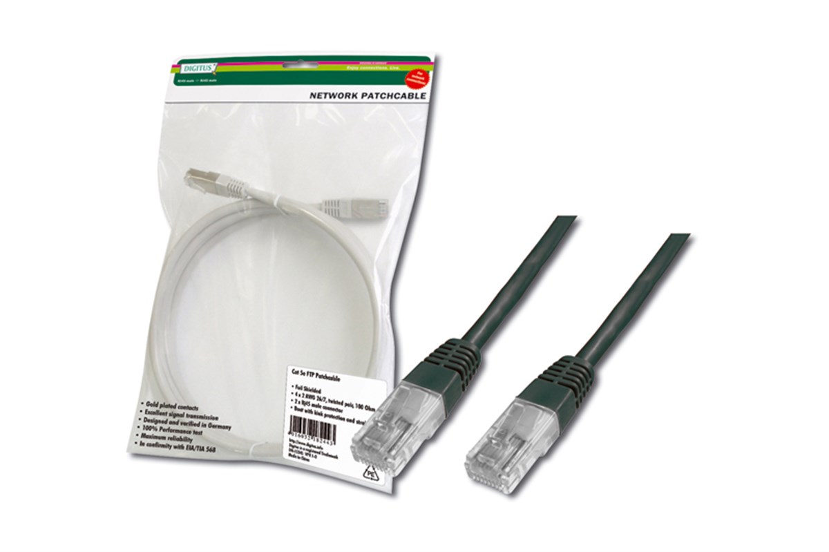 Digitus Cat-5e UTP Patch Kablosu, 5 metre, AWG 26/7, Siyah Renk, 3P sertifikalı