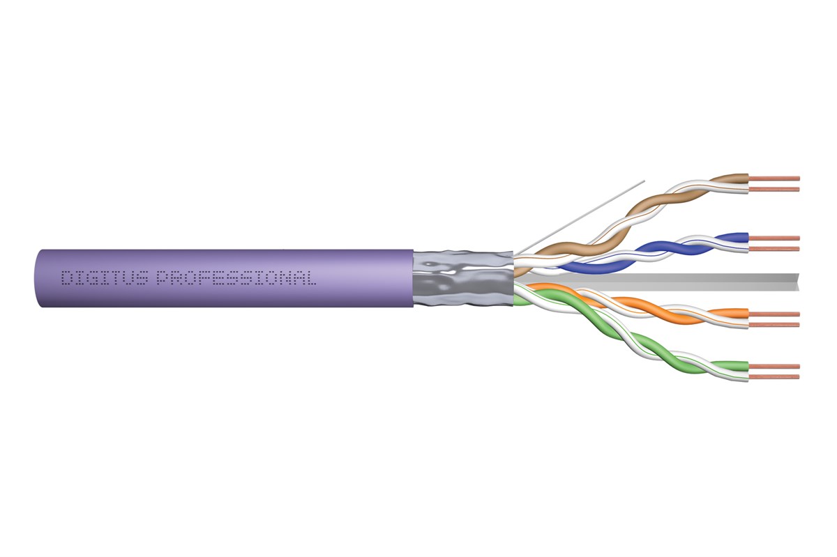 Digitus Category 6 (Cat. 6) F-UTP Data Kablosu<br>
AWG 23/1<br>
LSZH (Low Smoke Zero Halogen)<br>
Mor renk<br>
305 metrelik rulolarda