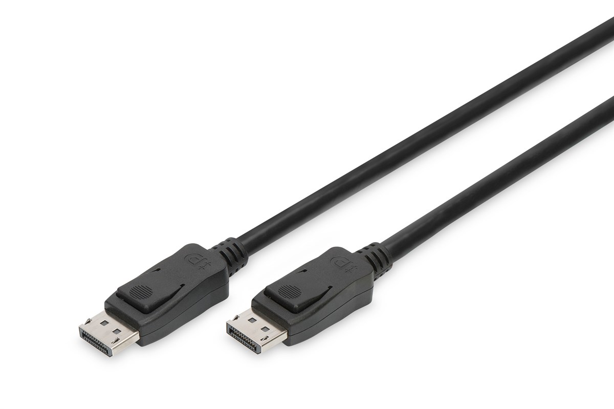 Digitus DisplayPort (DP) Bağlantı Kablosu, DP Erkek <-> DP Erkek, 3 metre, kilit mekanizmalı, Ultra HD 8K, DP 1.3/1.4, siyah renk