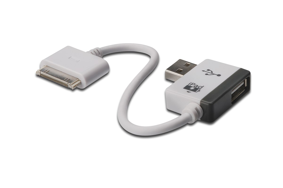 Digitus Mobil Taşınabilir Cihazlar için Evrensel Şarj Kablosu, USB A Dişi <-> Apple 30pin Erkek, 1 port USB 2.0 Hub özelliği