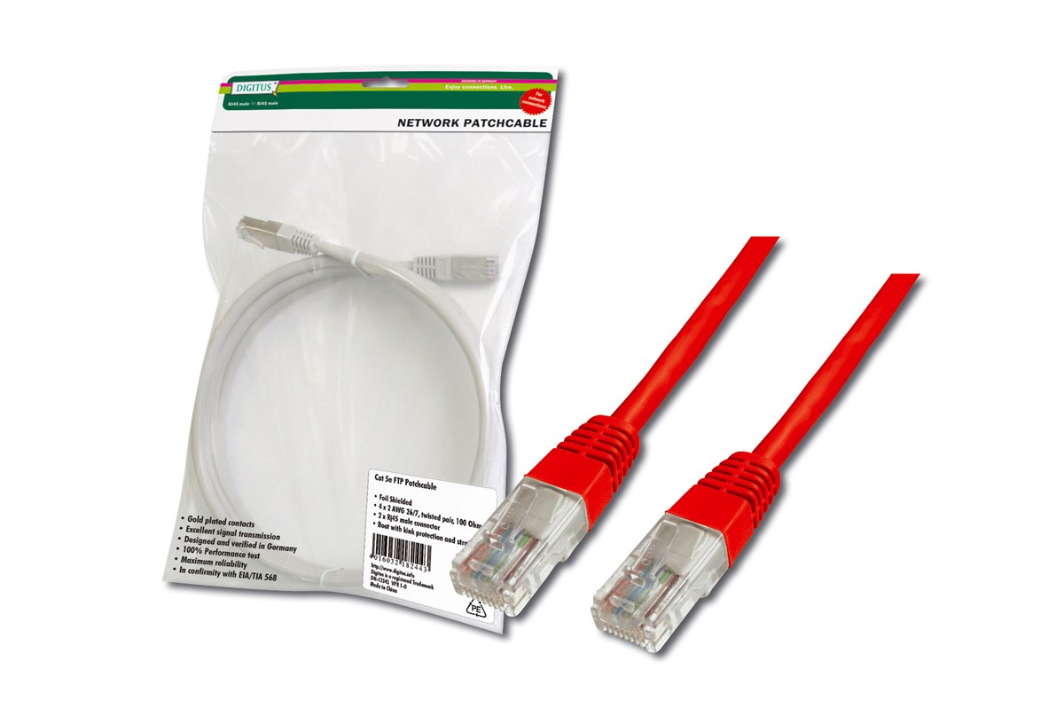 Digitus Patch Kablo, UTP, CAT. 5E, 15 metre, AWG 26/7, Kırmızı Renk, 3P sertifikalı