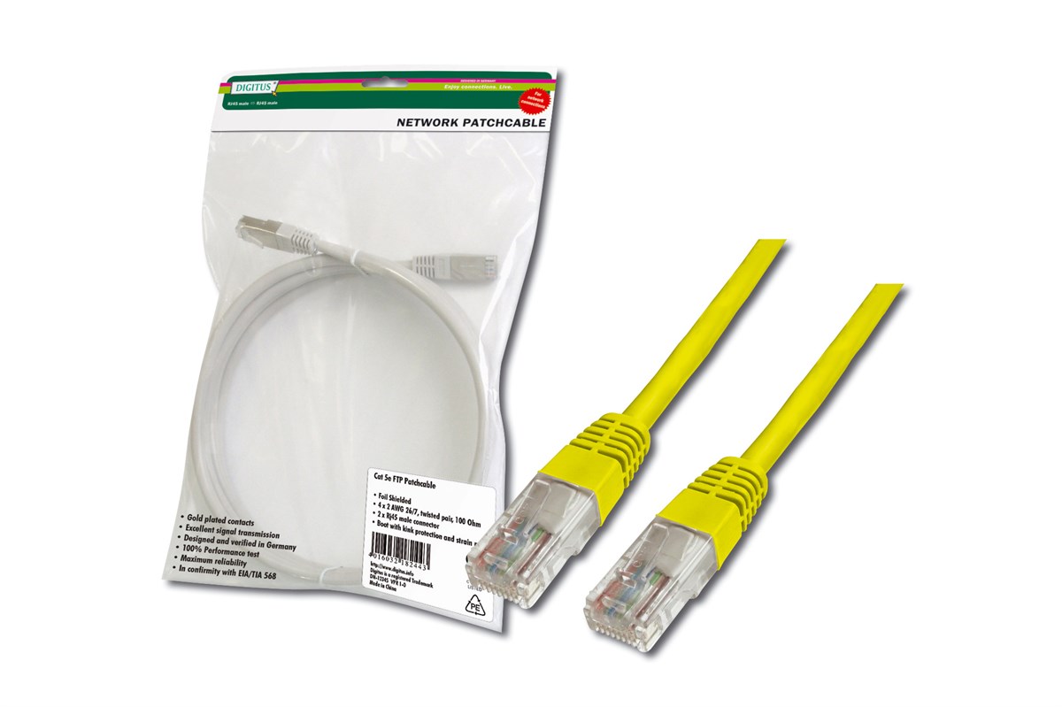 Digitus Patch Kablo, UTP, CAT. 5E, 15 metre, AWG 26/7, Sarı Renk, 3P sertifikalı