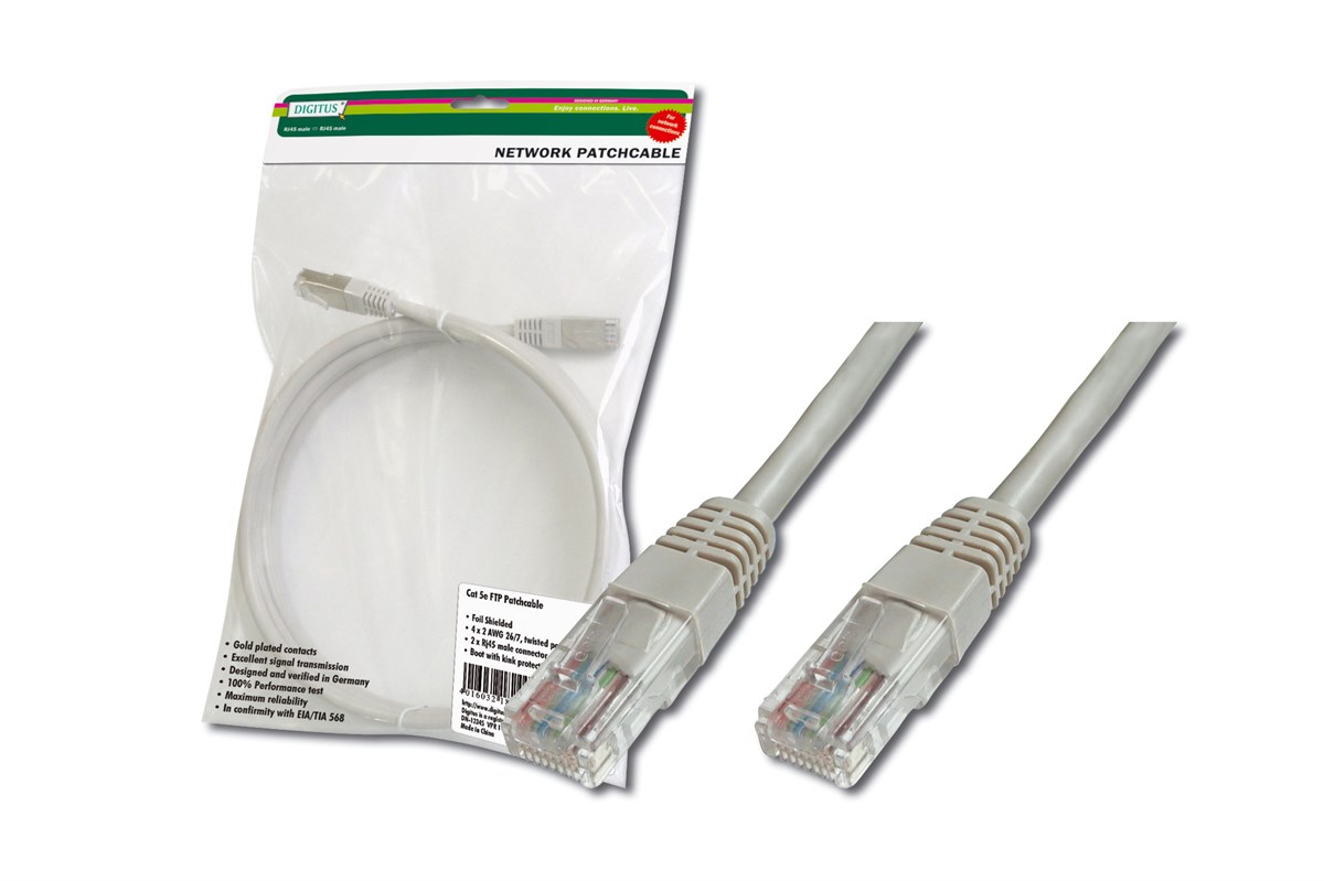 Digitus Patch Kablo, UTP, CAT. 5E, 5 metre, AWG 26/7, Gri Renk, 3P sertifikalı