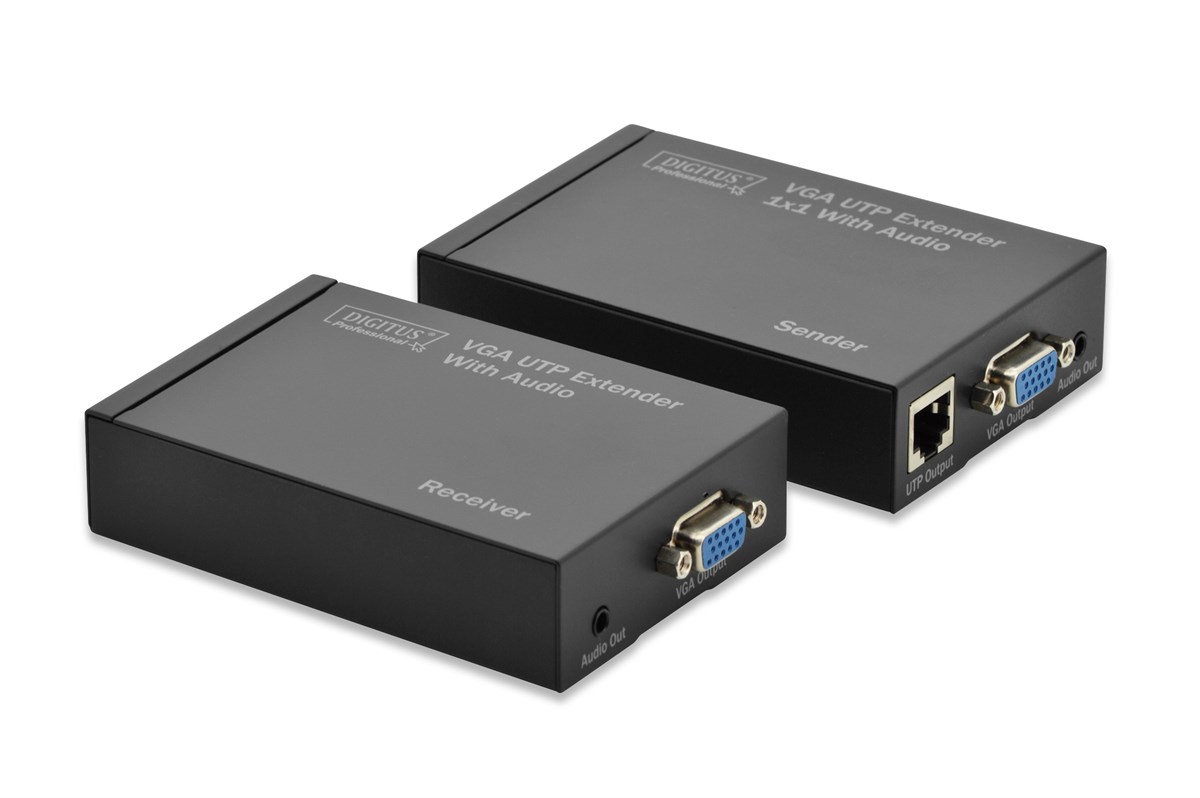 Digitus Ses (Audio) ve VGA Görüntü Sinyalı Uzatma Cihazı, Alıcı (Receiver) ve Verici (Transmitter) Birim dahil, 300 metre