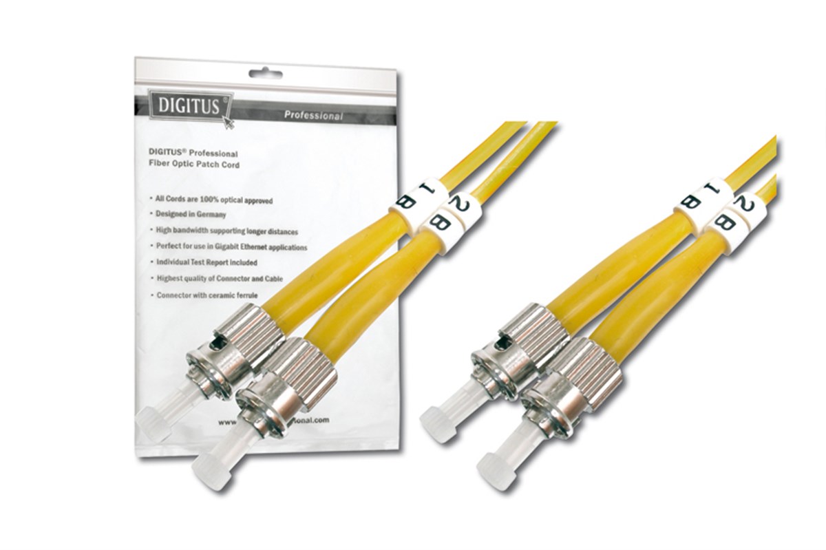Digitus ST-ST Fiber Optik Patch Kablo, 5 metre, Singlemode, Duplex, 09/125
