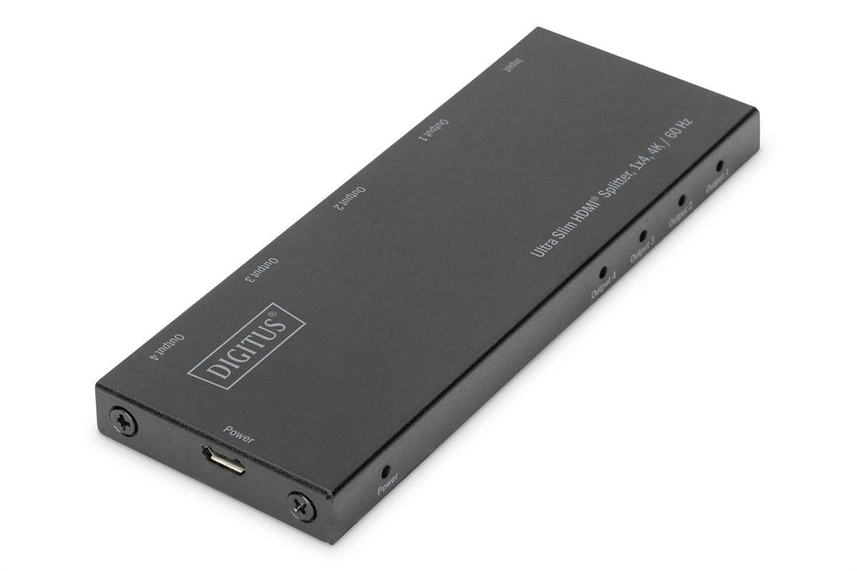Digitus Ultra İnce HDMI Çoklayıcı, 1x4, 4K/60Hz, HDR, HDCP 2.2, 18 Gbps<br>
Digitus  Ultra Slim HDMI Splitter, 1x4, 4K/60Hz, HDR, HDCP 2.2, 18 Gbps