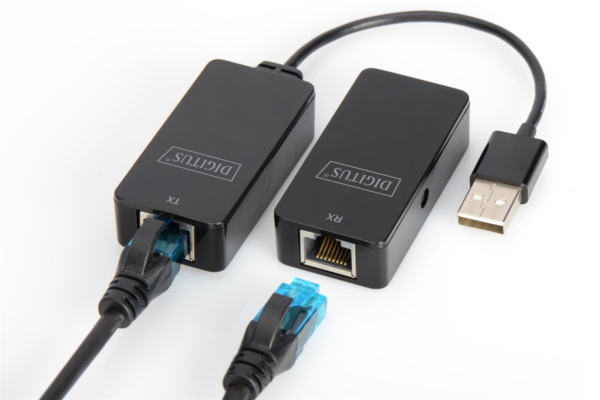 Digitus USB 2.0 Mesafe Uzatma Cihazı, CAT 6/6A/7 AWG23 S/FTP ya da F/FTP kablo kullanıldığında maksimum mesafe 50 metre