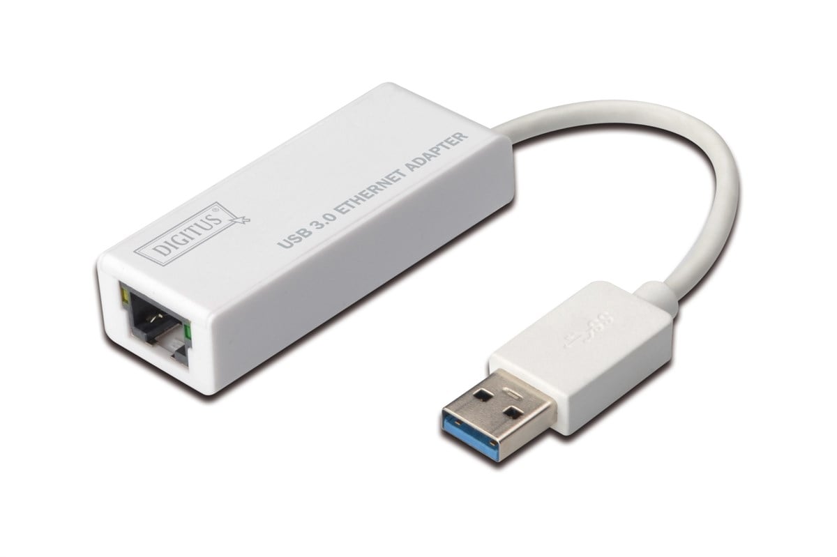 Digitus USB 3.0 Gigabit Ethernet Adaptörü, 1 x 10/100/1000 RJ45 Dişi Yuva, USB-A Erkek Konnektör<br>
Digitus USB 3.0 to Gigabit Ethernet Adapter USB-A Male, 10/100/1000 Mbps, USB 3.0