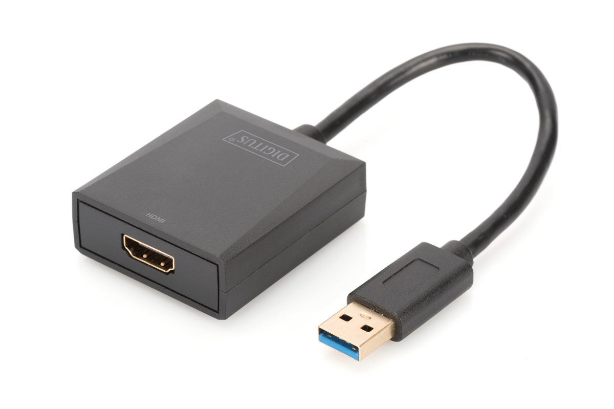 Digitus USB 3.0 <-> HDMI Grafik Adaptörü<br>
Giriş: 1 x USB 3.0 USB-A erkek<br>
Çıkış: 1 x HDMI A (19-pin) dişi  (Full HD, 1080p)<br>
Plastik
