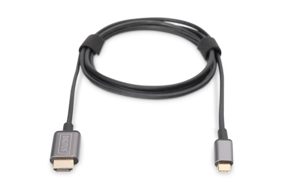 Digitus USB-C <-> HDMI Görüntü Adaptör Kablosu, UHD 4K/30Hz, 1.8 metre, siyah renk, metal gövde<br>
Digitus USB-C <-> HDMI Video Adapter Cable, UHD 4K/30Hz, 1.8 m, black, metal housing