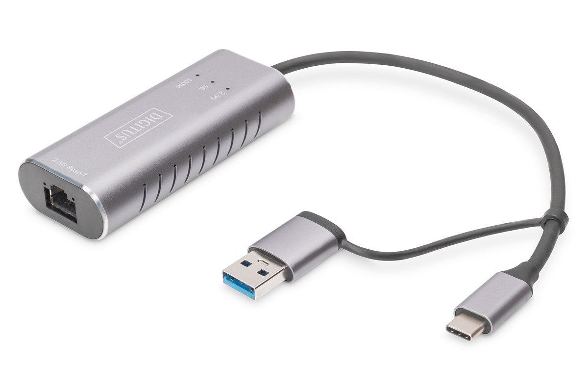 Digitus USB Tip C™ Gigabit Ethernet Adaptörü 2.5G, USB-C™ + USB-A (USB 3.1/3.0)<br>
Digitus USB Type C™ Gigabit Ethernet Adapter 2.5G, USB-C™ + USB-A (USB 3.1/3.0)