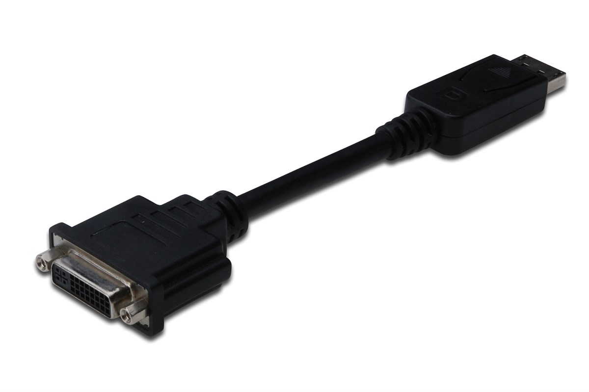 Digitus DisplayPort Adaptör Kablosu, DP Erkek <-> DVI (24+5) Dişi, 0,15 metre, kilit mekanizmalı, DP 1.1a uyumlu, siyah renk<br>
Digitus DisplayPort Adapter Cable, Type DP - DVI (24+5) M/F, 0.15m, w/interlock, DP 1.1a , black