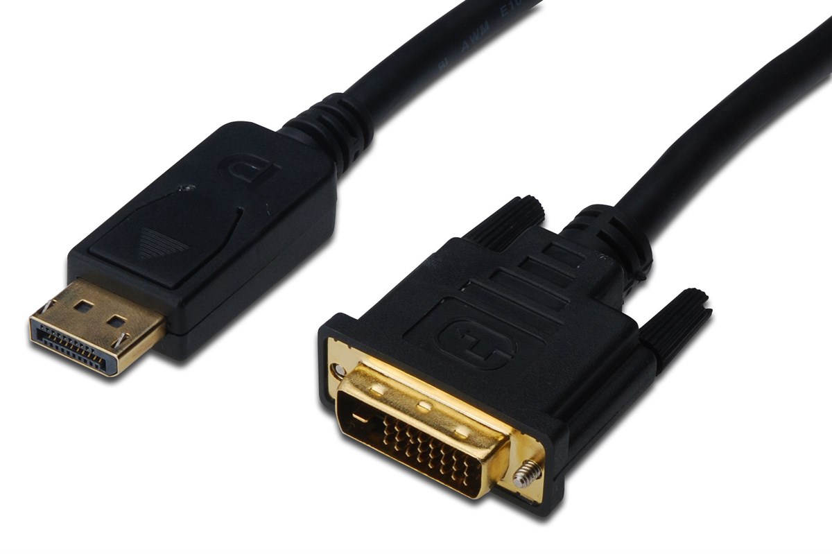 Digitus DisplayPort adaptör kablosu, DP tipi - DVI (24+1) St/St, 2.0m, kilitli, DP 1.1a uyumlu, bw