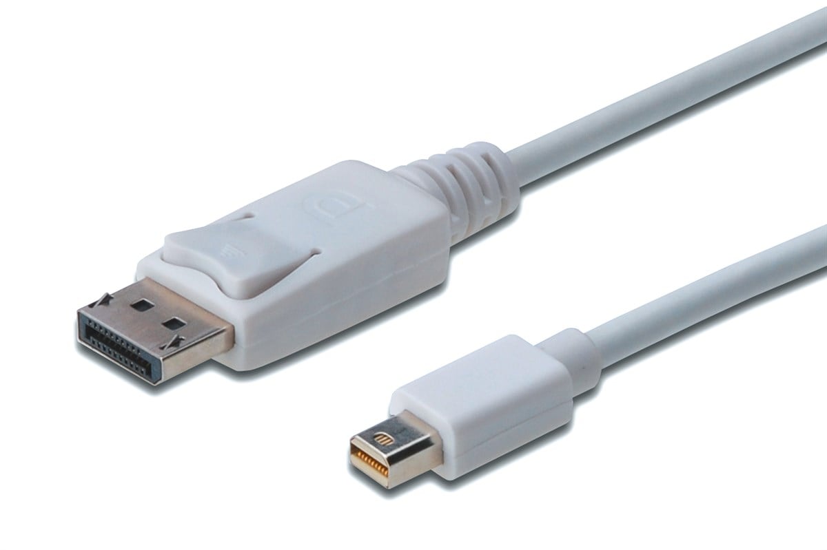 Digitus DisplayPort bağlantı kablosu, mini DP - DP St/St, 1.0m, kilitli, DP 1.1a uyumlu, beyaz