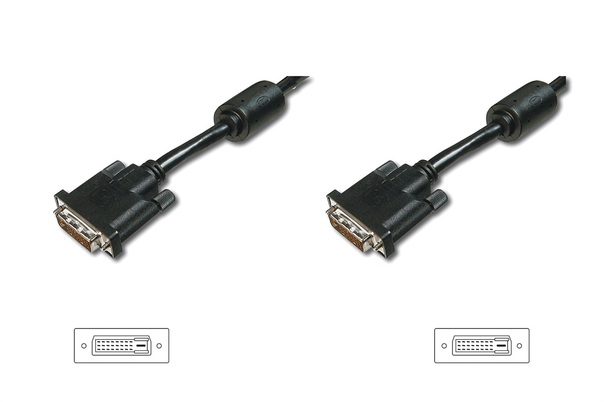 Digitus DVI bağlantı kablosu, DVI(24+1), 2x ferrit St/St, 2.0m, DVI-D Çift Bağlantı, siyah renk