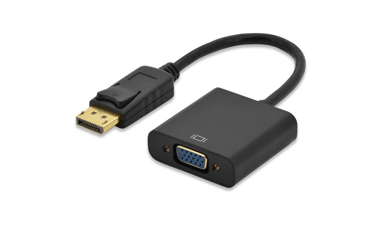 ednet DisplayPort (DP) <-> VGA Adaptörü, DP Erkek- HD15 Dişi, 0.15 metre, DP 1.2 uyumlu, UL, siyah renk