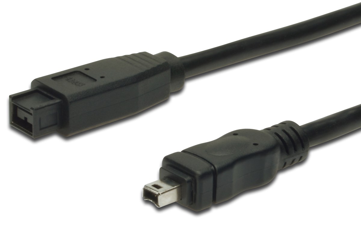 FireWire 800 Bağlantı Kablosu, 9 pin erkek - 4 pin erkek, 1.80 metre, AWG: 26/28, IEEE 1394-2008, UL, siyah renk