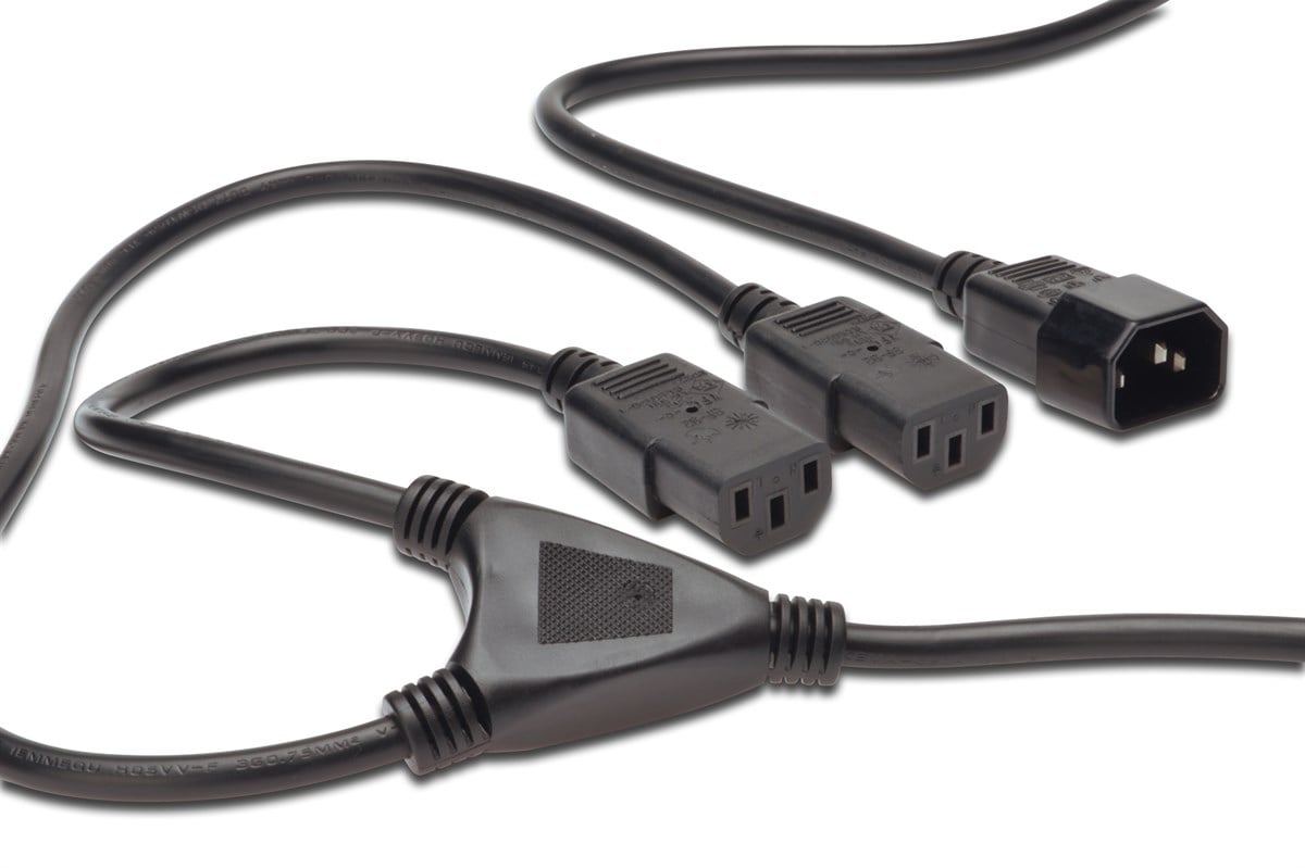 Güç Kaynağı Kablosu,  C14 erkek - 2x C13 dişi, 1.7 metre, H05VV-F3G, 1.0qmm/0.75qmm, siyah renk<br>
Power Cord Splitter Cable, C14 male - 2x C13 female jack, 1.7 metre, H05VV-F3G, 1.0qmm/0.75qmm, black