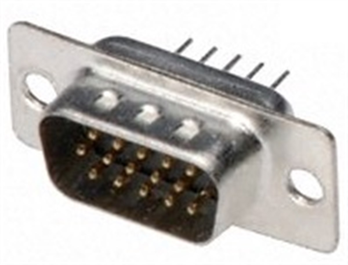 High Density D-Sub Konnektör, 15 pin, erkek, PCB mounting