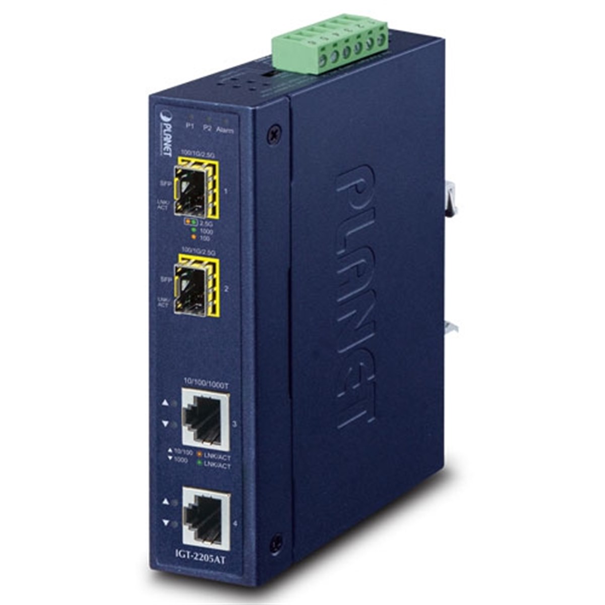 Endüstriyel Media Converter<br>
2-port 10/100/1000T <-> 2-port 100/1000/2500X SFP<br>
Industrial 2-port 10/100/1000T to 2-port 100/1000/2500X SFP Media Converter