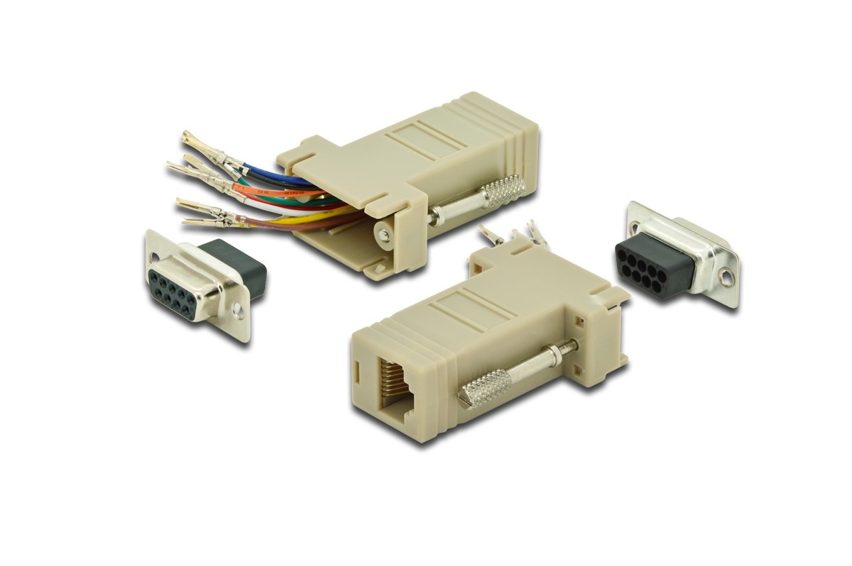 Modüler Adaptör (Coupler), DB9 Dişi <-> RJ45 Dişi, Vidalı, PVC, Bej Renk