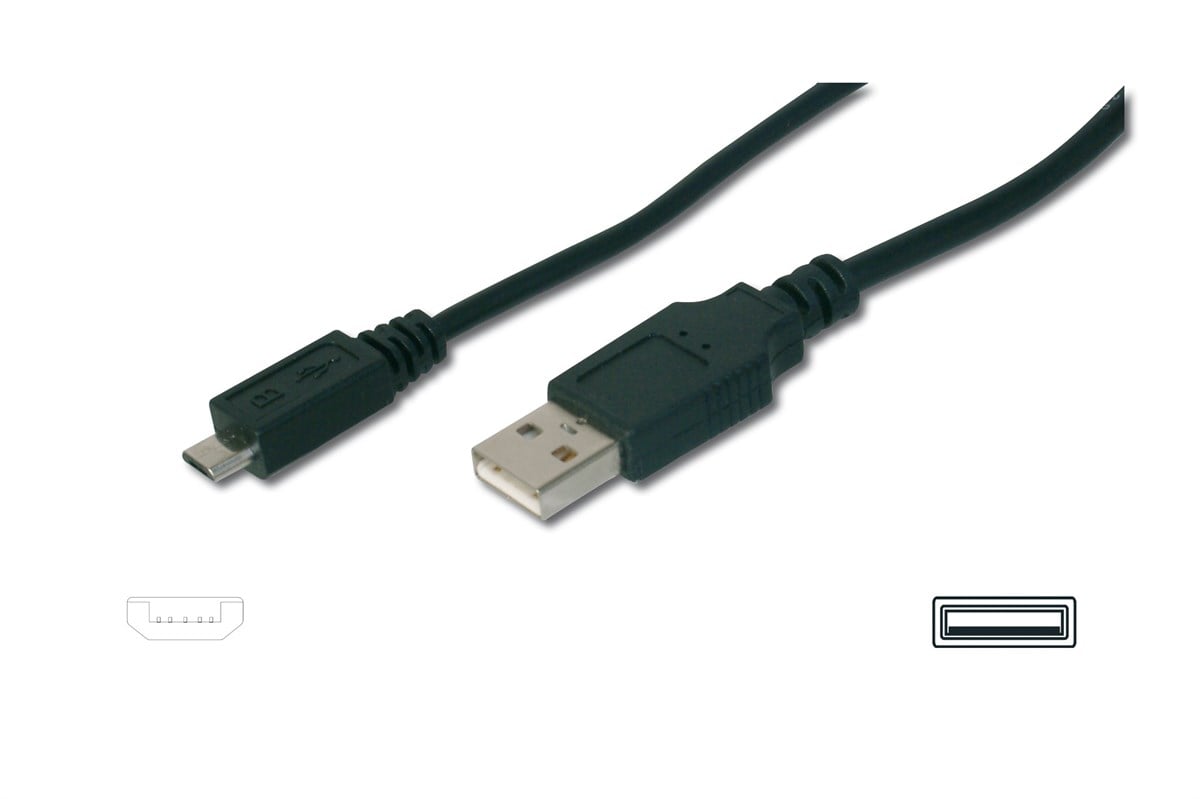 USB 2.0 Bağlantı Kablo, USB A Erkek <> Mikro USB B Erkek, 1 metre, AWG 28, UL, siyah renk