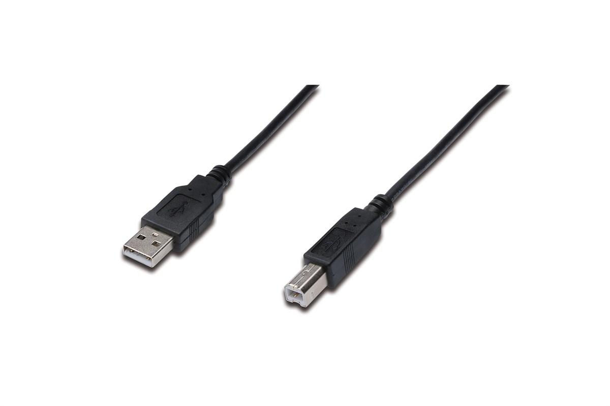 Digitus USB 2.0 Bağlantı Kablosu, USB A Erkek - USB B Erkek, 1.8 metre, AWG 28, USB 2.0 uyumlu, UL, siyah renk