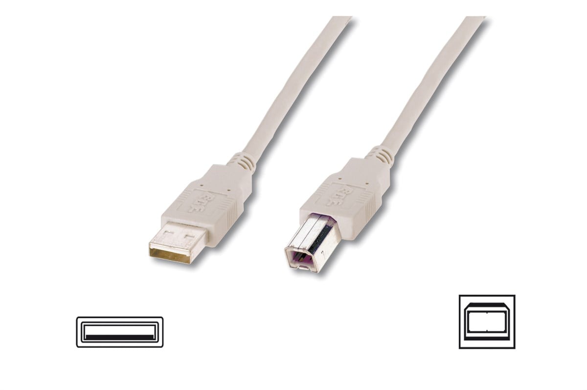 Digitus USB 2.0 Bağlantı Kablosu, USB A Erkek - USB B Erkek, 1.8 metre, AWG 28, USB 2.0 uyumlu, UL, bej renk