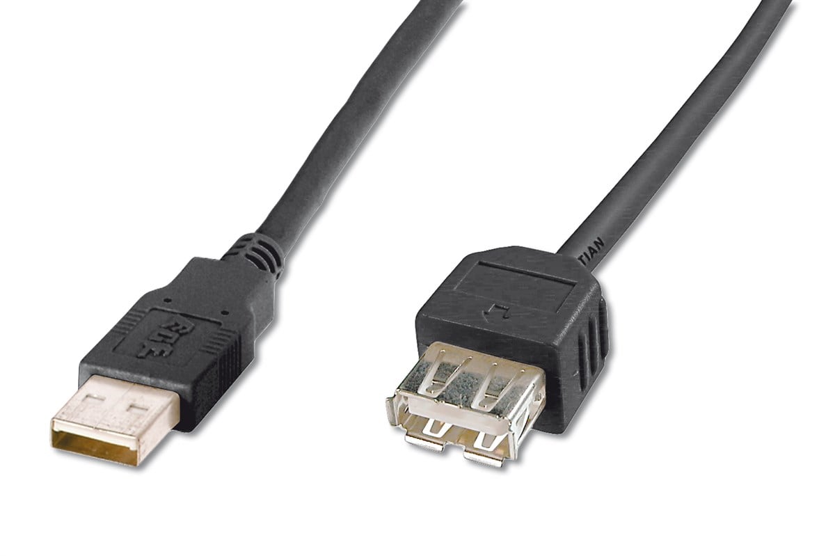 Digitus USB 2.0 uzatma kablosu, A tipi St/Bu, 1,8 m, USB 2.0 için uygun, siyah renk