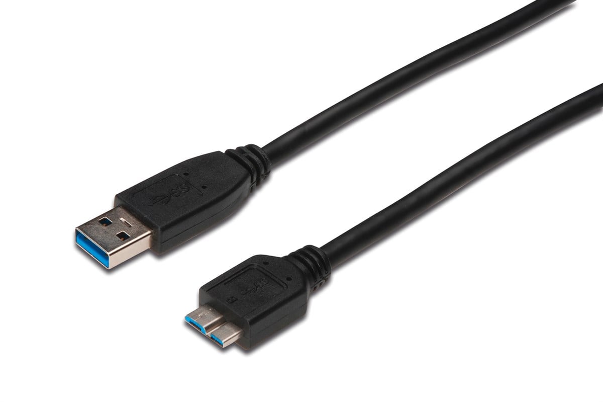 USB 3.0 Bağlantı Kablosu, USB A Erkek - USB micro B Erkek, 1 metre, AWG 28, USB 3.0 uyumlu, UL, siyah renk