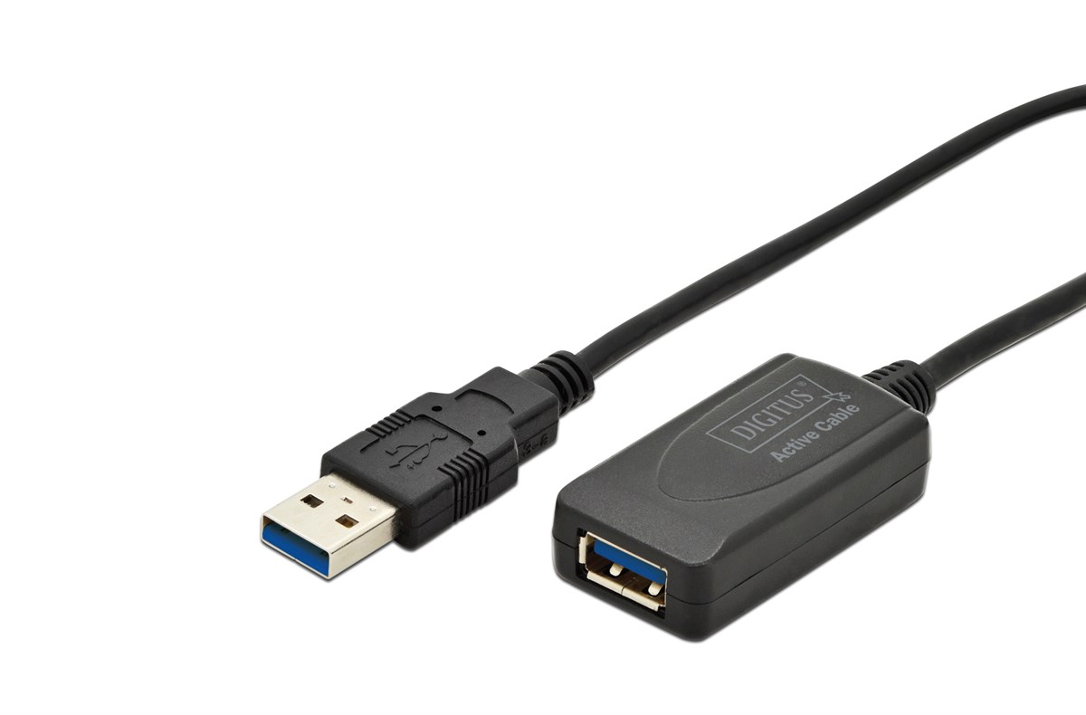 Digitus USB 3.0 Repeater / Uzatma Kablosu, USB A erkek / A dişi, 5 metre<br>
Digitus USB 3.0 Active Extension Cable