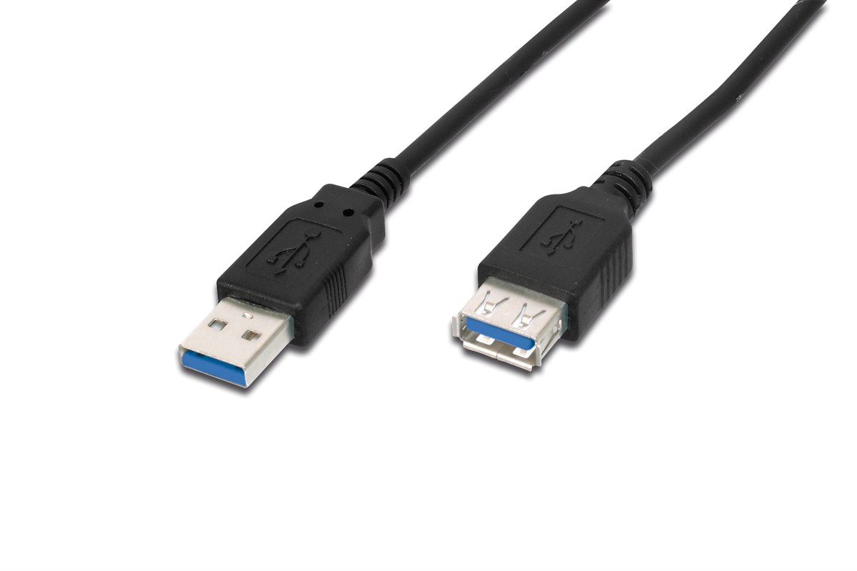 Digitus USB 3.0 Uzatma Kablosu,  A tipi St/Bu, 3 metre, USB 3.0 uyumlu, siyah renk