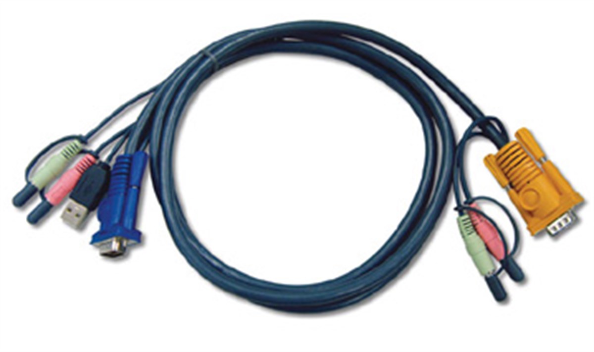 USB KVM (Keyboard/Video Monitor/Mouse) Switch İçin Kablo, 3 metre, 1 x SPHD-15 Erkek, 2 x Audio Plug <-> 1 x Monitör 15 pin HDB erkek, 1 x Klavye / Mouse USB A erkek, 2 x Audio yuvası