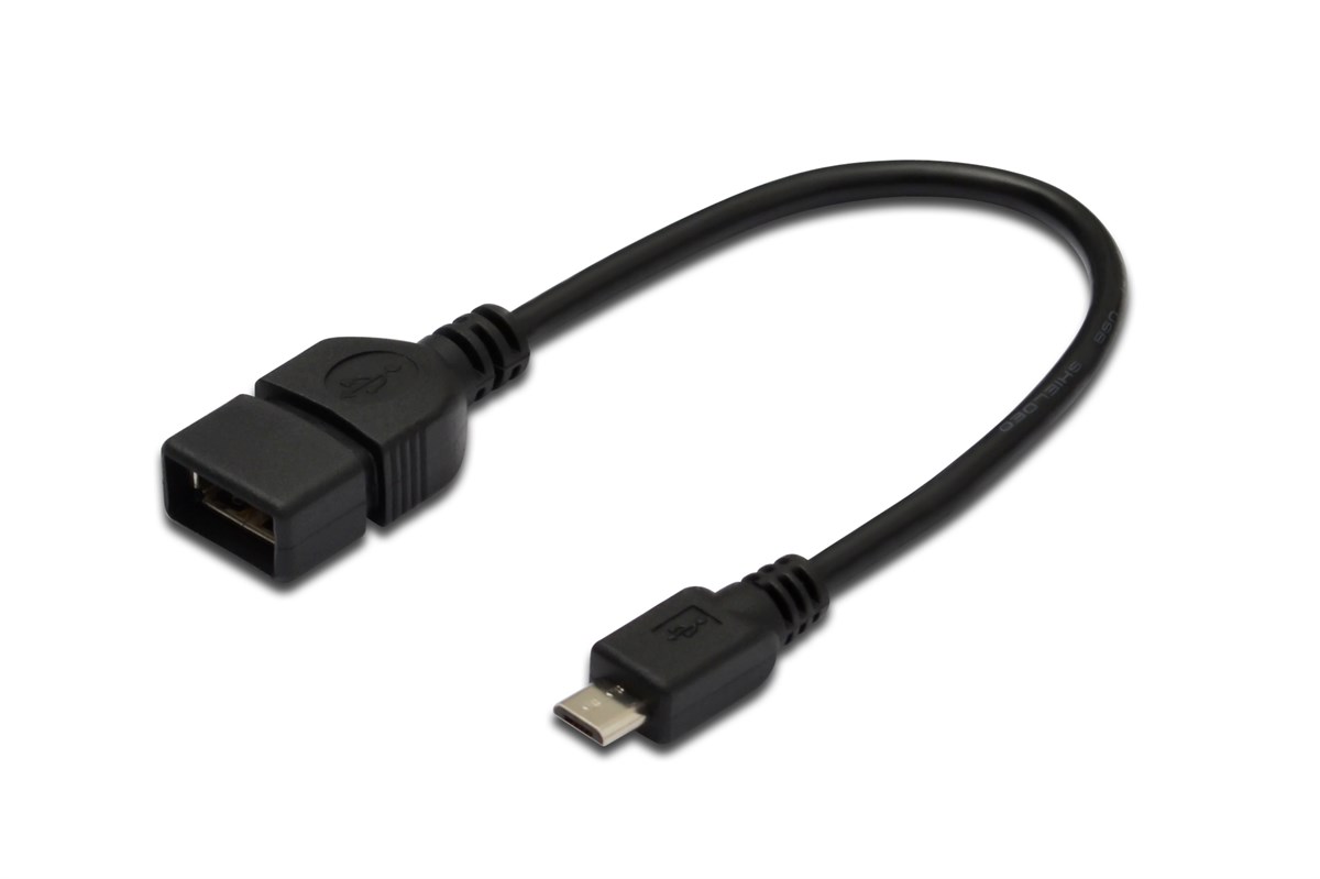 Digitus USB On-The-Go (OTG) Kablosu, 0,20 metre, AWG 28, USB A, dişi - Micro USB B, erkek