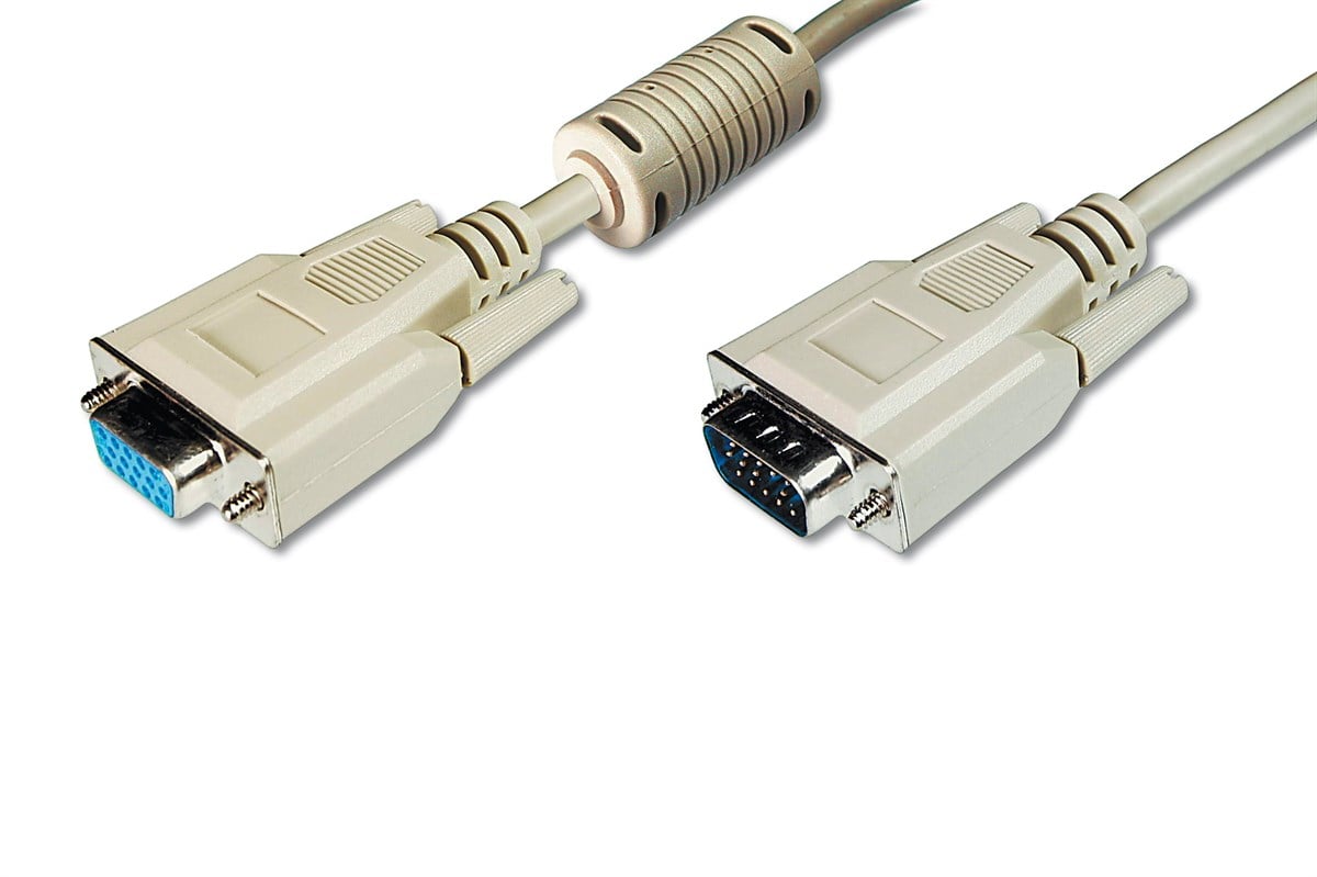 Digitus VGA Monitör Uzatma Kablosu, DSUB 15 erkek <=> DSUB 15 dişi, 3CF7C, AWG 28/30, 1.8 metre, bej renk