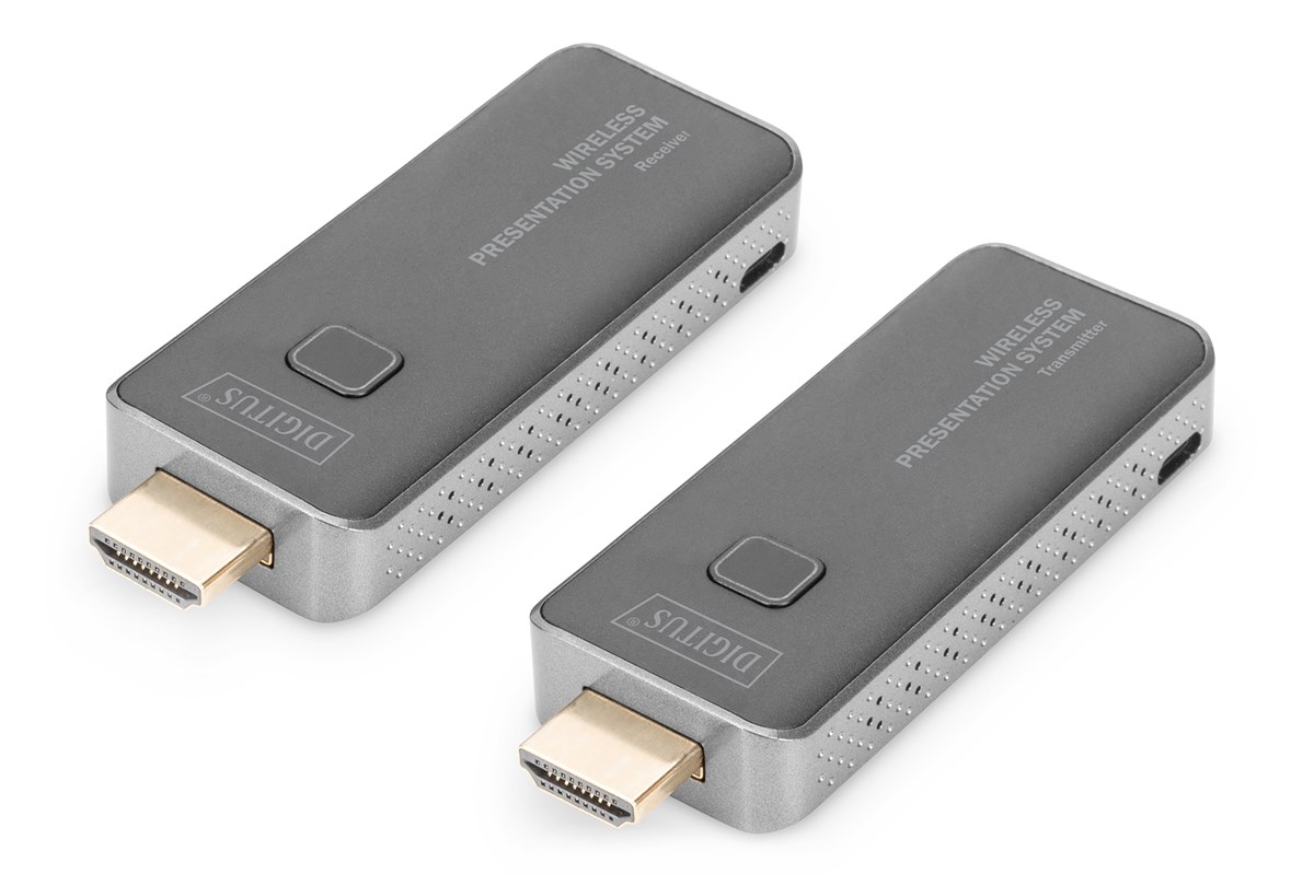 Digitus Kablosuz Sunum Sistemi, 50 metre, Verici (Transmitter) ve Alıcı (Receiver) Ünite dahil, Genişleyebilir yapı<br>
Digitus Wireless Presentation System, 50 m, Dongle, Cascade up to 16 unit