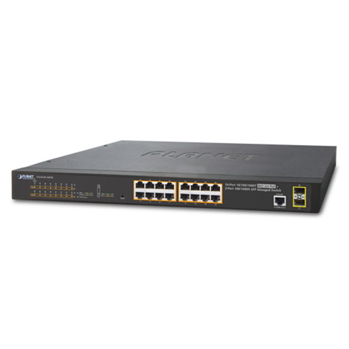 Yönetilebilir Gigabit Switch (Managed Gigabit Switch)<br>
16-Port 10/100/1000T 802.3at/af PoE+ Injector (Port başına 30.8 watt) (PoE Güç Bütçesi maks. 220 watt)<br>
2-Port 100/1000BASE-X mini-GBIC/SFP yuva<br>
1 x Konsol port
