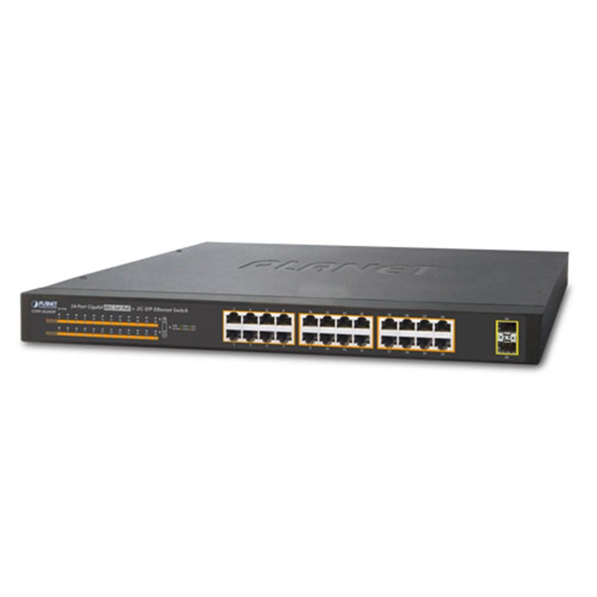 Yönetilemeyen Switch (Unmanaged Switch) <br>
24-Port 10/100/1000T 802.3at/af PoE+ Injector (Port başına 30.8 watt) (PoE Güç Bütçesi maks. 220 watt)<br>
2 x 1000Base-X mini-GBIC/SFP yuva