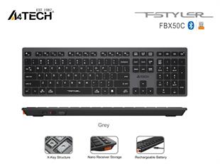 A4 Tech FBX50C Bluetooth Q şarjlı gri klavye