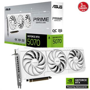 ASUS PRIME-RTX5070-O12G-WHITE NVIDIA-GEFORCE-RTX 5070-12GB GDDR7-192bit--OC-2xHDMI-3xDP-DLSS4 EKRAN KARTI