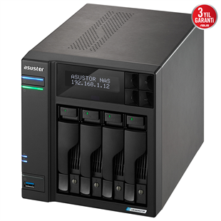 ASUSTOR 4diskli Celeron QC- 4GB RAM-2-2.5GbE Nas Server AS6704T