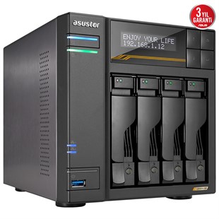 ASUSTOR 4diskli RYZEN V3C14-16GB DDR5 ECC RAM-2-10GbE Nas Server LOCKERSTOR 4 Gen3 AS6804T / 90IX01T4-BW3S00