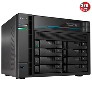 ASUSTOR 8diskli Atom QC-8GB RAM-2-10Gbe Nas Server AS6508T
