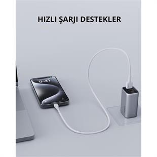 AUKEY CB-BAL7-WH NAYLON ÖRGÜLÜ USB-A LİGHTNİNG KABLOSU 0.9MT