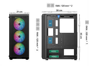 AZTECH 850w SKYHAWK AZT07 RGB Gaming Mid-Tower Pc Kasası 360mm Sıvı Soğutucu Desteği