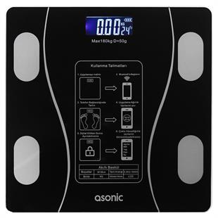 Asonic BS260 Siyah 260x260 Mm Dijital Bluetooth Baskül (2*AAA Pil Hediyeli)