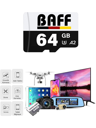 BAFF MicroSD 64GB UHS-I U3 A2 V30 Hafıza Kartı