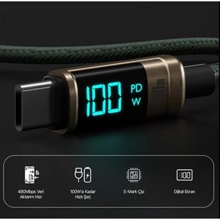 BIX 1metre BX09CC-BN 100w Dijital Ekranlı Şarj Kablosu Bronz